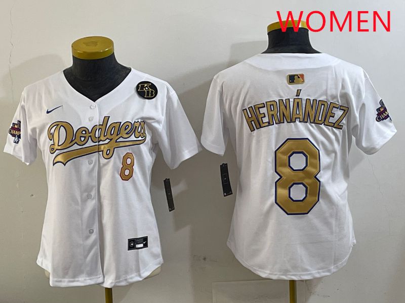 Women Los Angeles Dodgers #8 Hernandez White Gold Game Nike 2025 MLB Jersey style 4295